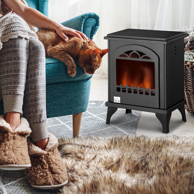 HOMCOM Portable Fireplace Living Room Heater 0.4 Gal Max 470 Sq. Ft. Black - White