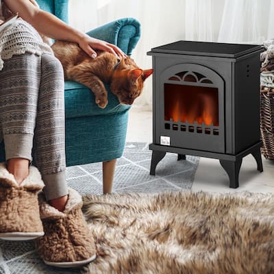 HOMCOM Portable Fireplace Living Room Heater 0.4 Gal Max 470 Sq. Ft. Black