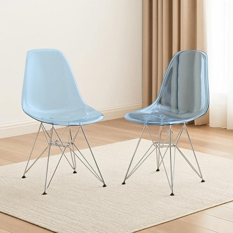 Cresco Transparent Acrylic Chairs with Chrome Eiffel Legs - Modern Dining Chairs for Kitchen Dining Room Home Office Set of 2