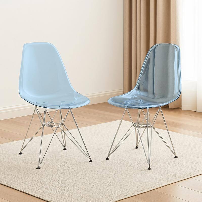 Cresco Transparent Acrylic Chairs with Chrome Eiffel Legs - Modern Dining Chairs for Kitchen Dining Room Home Office Set of 2