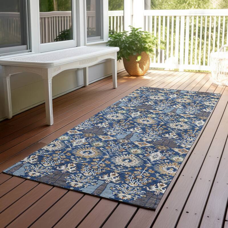 Machine Washable Indoor/ Outdoor Traditional Xander Chantille Rug - Navy - 2'3" x 7'6"