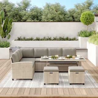 Corvus Leonore Cushioned Rattan Wicker 5-piece Patio Dining Sofa Set