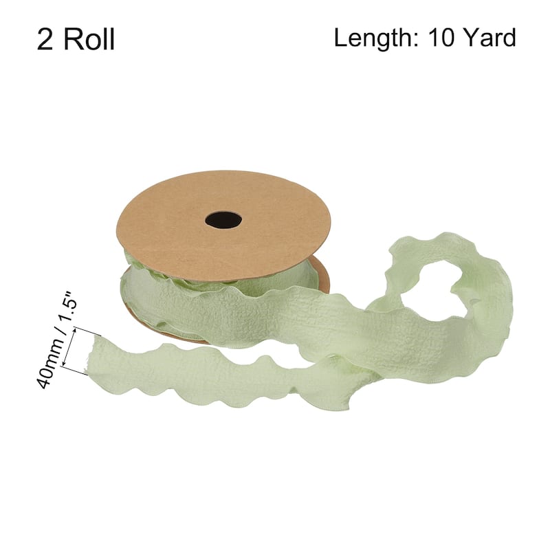 2pcs 1.5 Inch 10 Yard Satin Double Ruffle Edge Ribbon Solid Color
