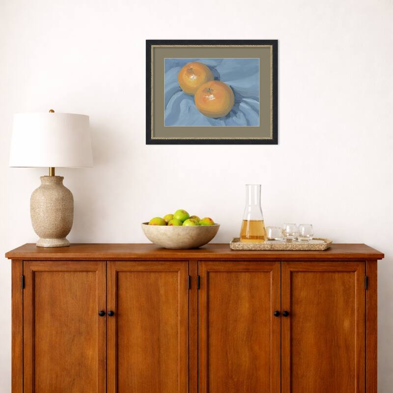 Oranges on Blue by Carrie Arnold Wood Framed Wall Art Print
