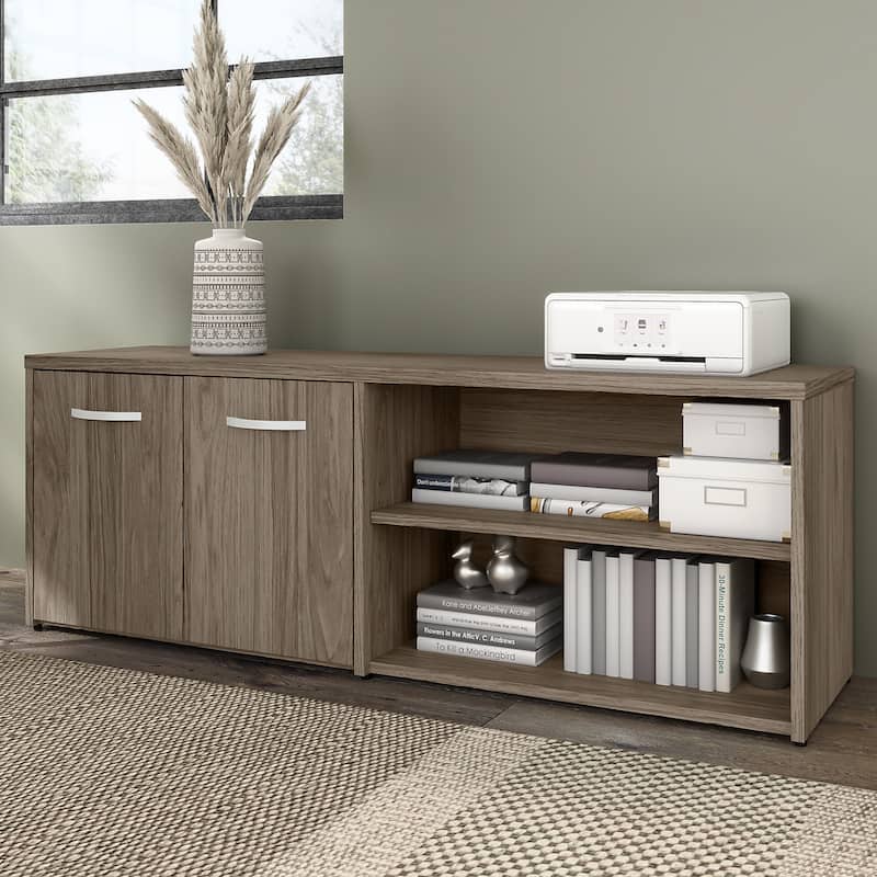 Hybrid Low Storage Cabinet with Doors by Bush Business Furniture - Modern Hickory