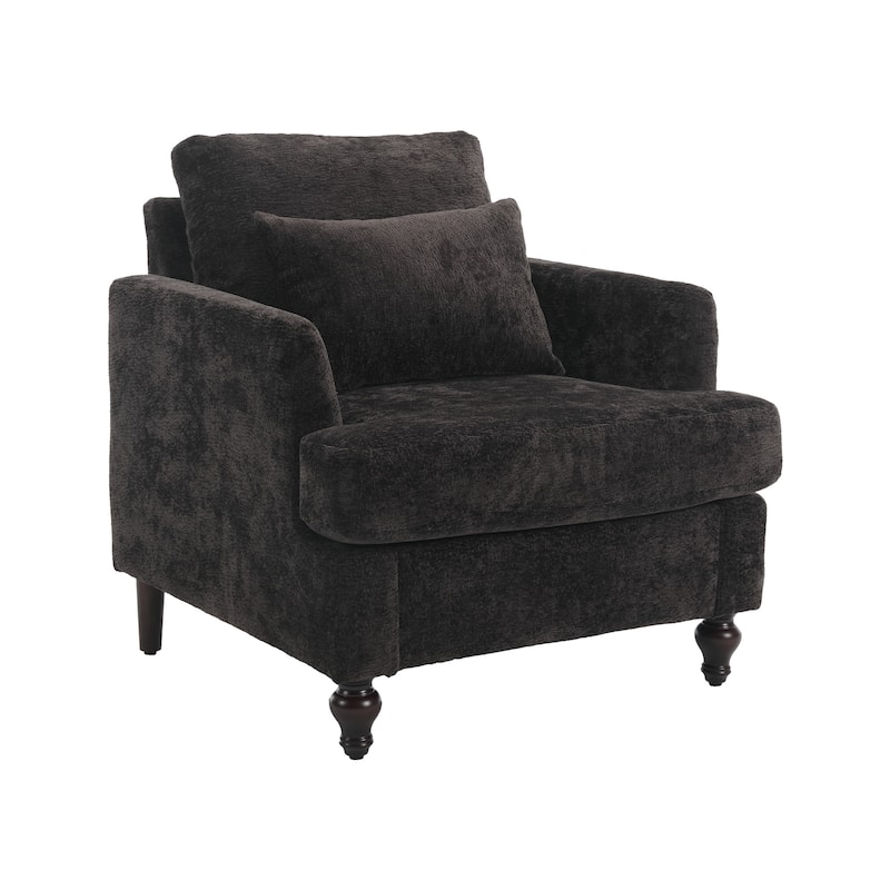 Black 29.53" Chenille Upholstered Arm Chair with Pillows
