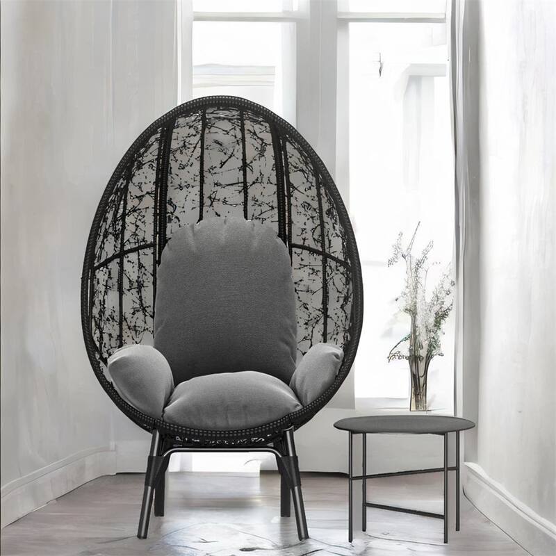 PE Wicker Egg Chair with Cushion and Side Table