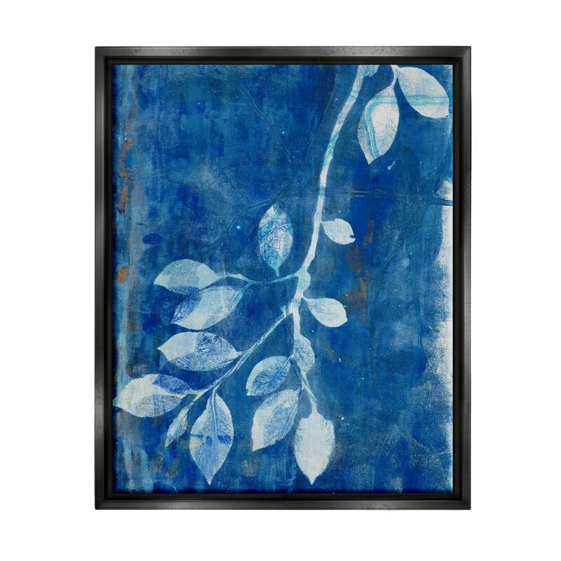 Stupell Blue Botanical Leaves Floating Framed Canvas Wall Art, Design by Liz St. Andre - 25 x 31 - Black