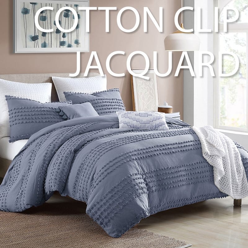 Marilla 100% Cotton Clipped Dots Stripes Jacquard 5-Piece Bedding Comforter Set