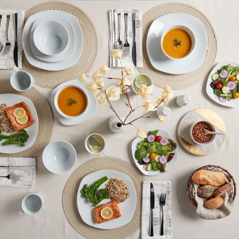 Logan 16pc Soft Square Porcelain Dinnerware Set