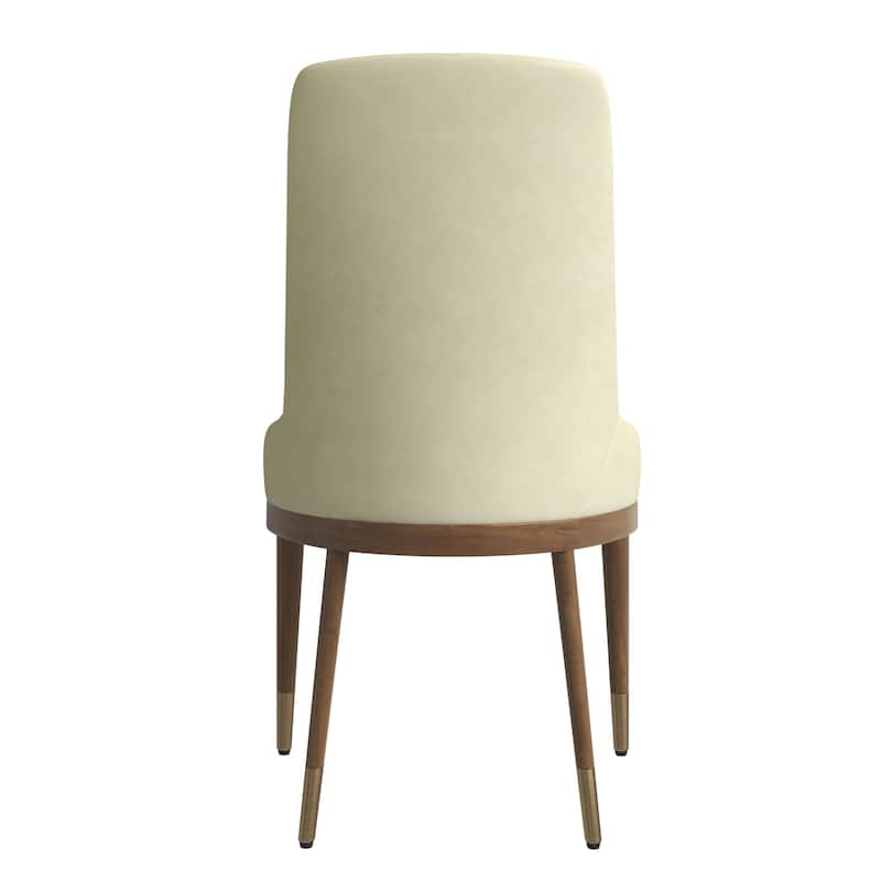 Dining Chair Upholstered in Leather with Rubberwood Frame Set of 2 Side Chair High Back and Gold Accent Legs