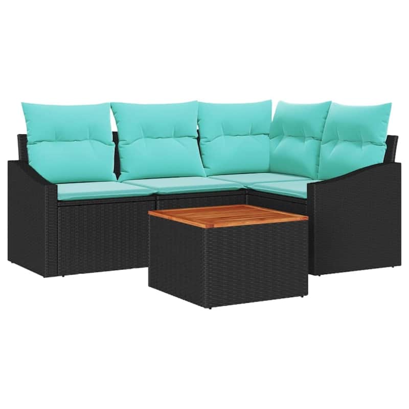 vidaXL 5 Piece Garden Sofa Set with Cushions Black Poly Rattan Acacia - 70.3×48.6×27.2