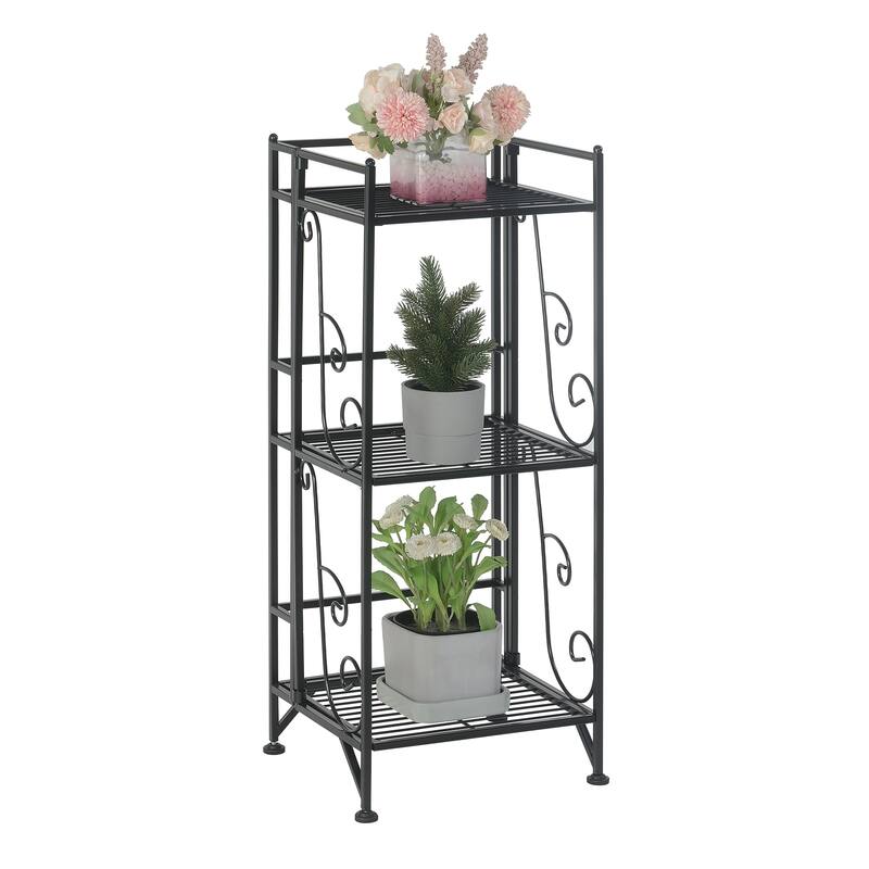 Convenience Concepts Xtra Storage 3 Tier Folding Metal Shelf with Scroll Design