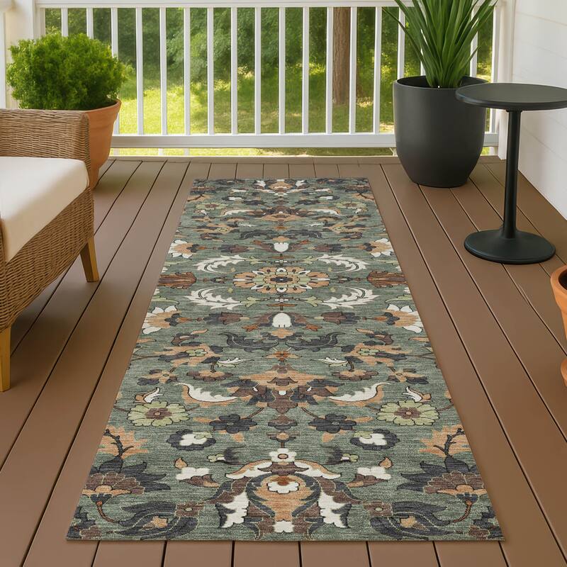 Machine Washable Indoor/ Outdoor Traditional Lanelle Chantille Rug - Basil - 2'3" x 7'6"