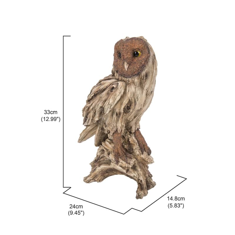13" Barn Owl Standing on Stump Garden Statue