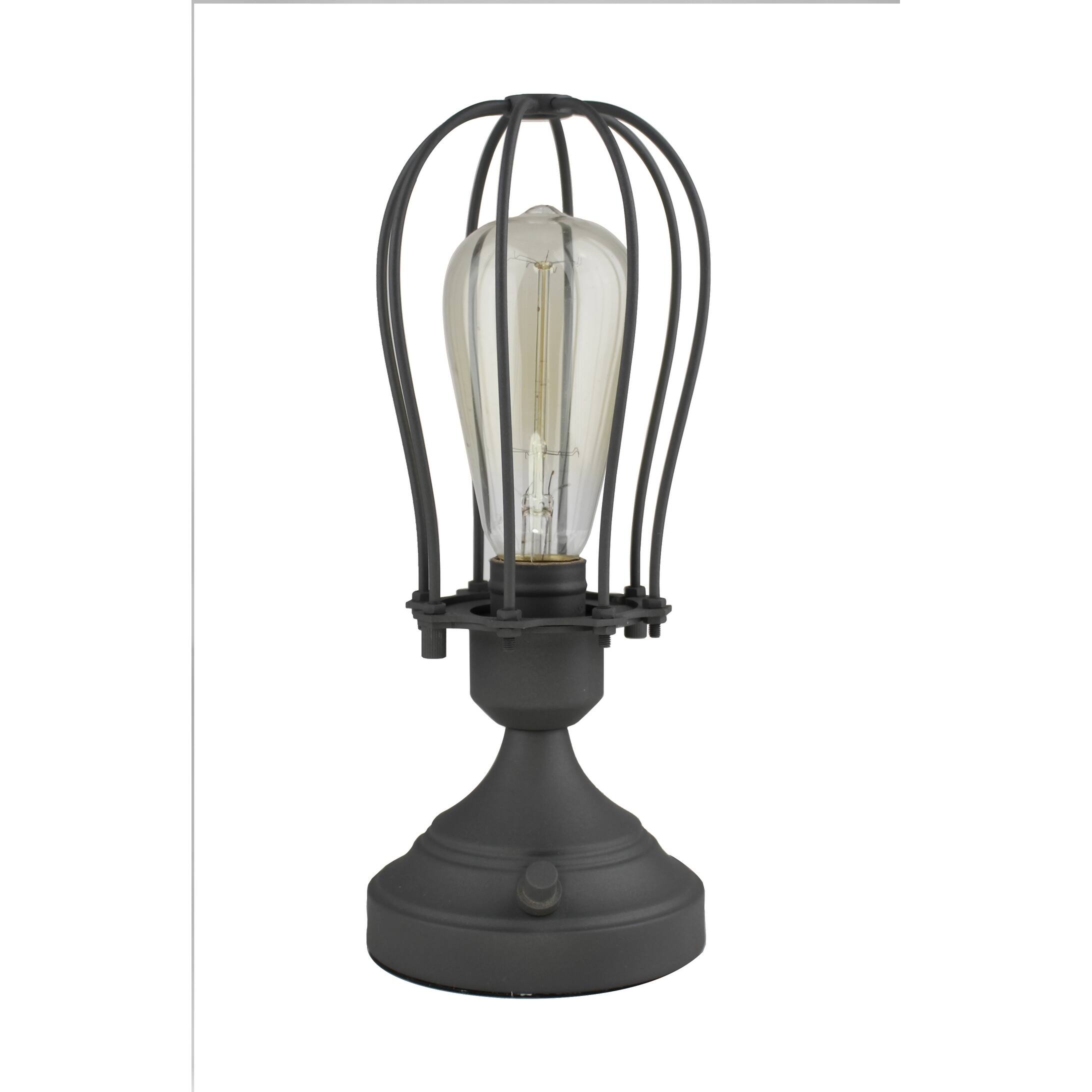Industrial Cage Table Lamp with Bulb, 11.5 inch Tall, Charcoal Gray