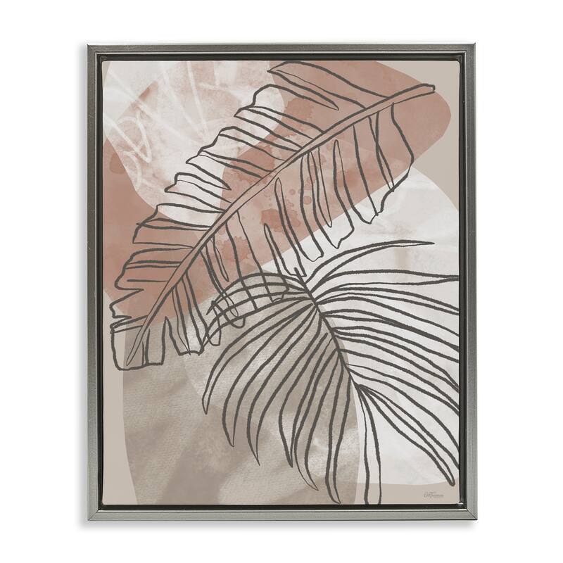 Stupell Tropical Earth Tone Leaves Framed Floater Canvas Wall Art Design By Cat Thurman Designs - 25 x 31 - Grey