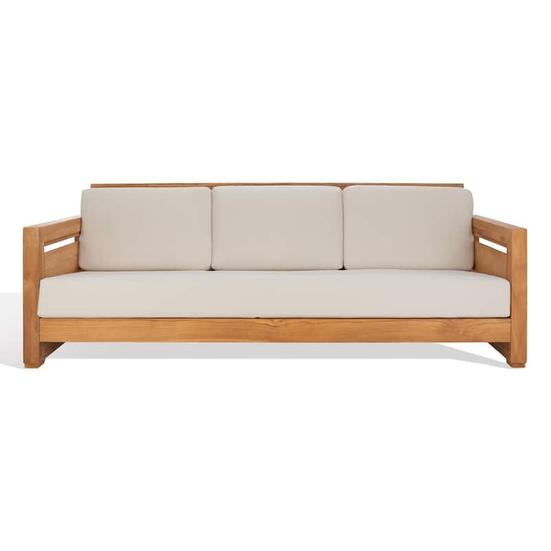 SAFAVIEH Couture Guadeloupe Outdoor Teak 3-Seat Sofa - 84"Wx37"Dx29"H