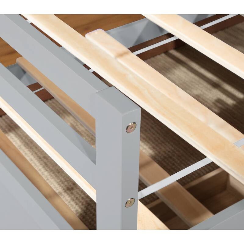 Twin Size Bed with Headboard, Footboard, Trundle, and Three Storage Drawers, Solid Pine Wood Twin Bed Frame with Storage