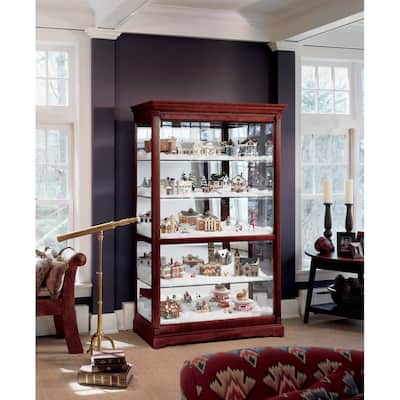 Howard Miller Townsend Contemporary, Modern, Transitional, Rich Cherry Wood Finish, Tall, 5-Shelf Living Room Curio Cabinet