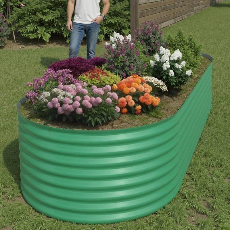 8x4x2ft 2Pcs Galvanized Raised Garden Bed Planter Boxes Outdoor, Green for Vegetables, Fruits, Flowers, Herbs - N/A