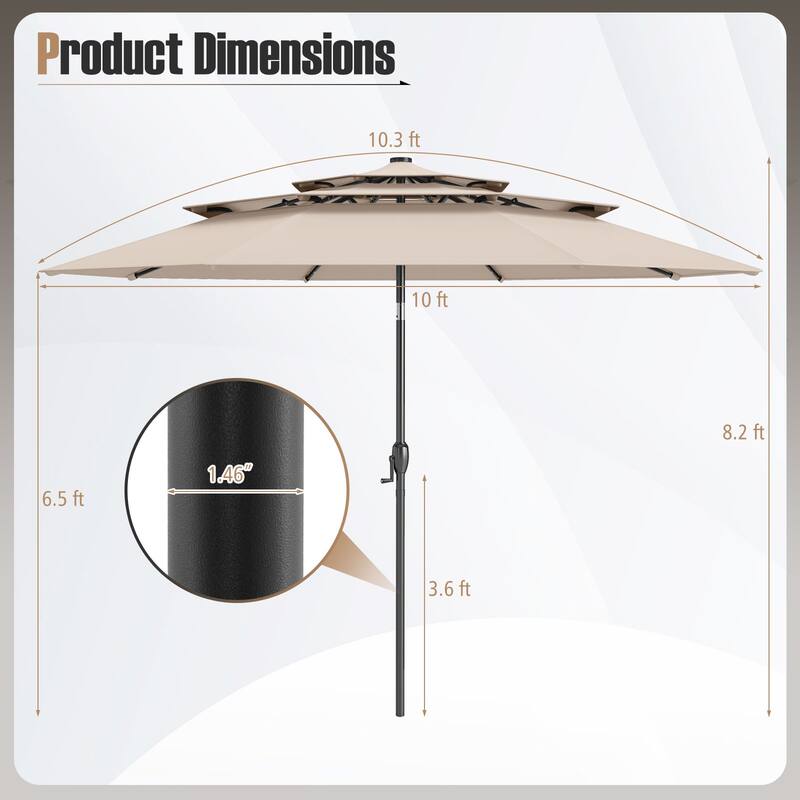 Polyester 10.3ft Solar LED Patio Umbrella with Auto Tilt and Crank