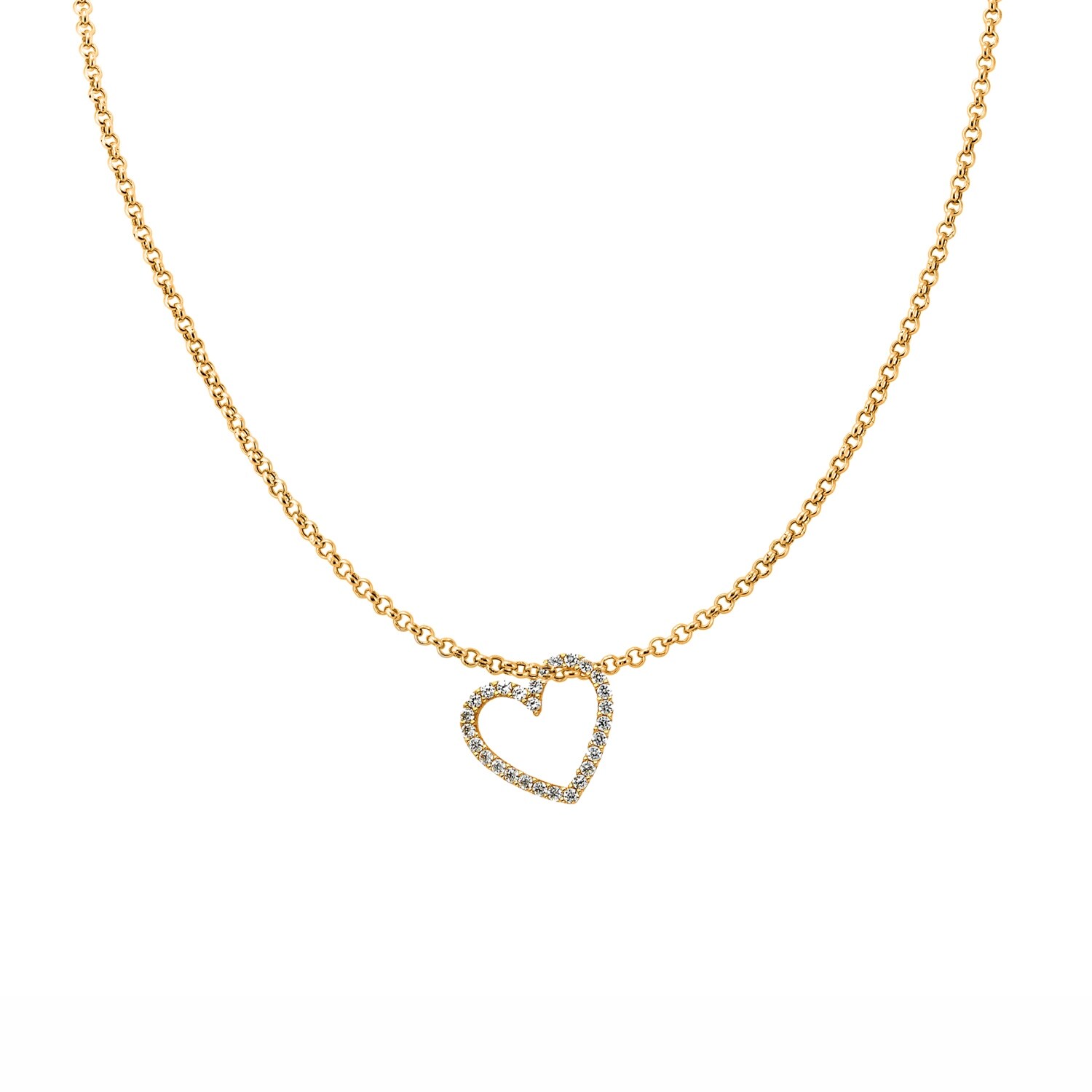 14k Yellow Gold Open Heart CZ Pendant with 1.2mm Cable Chain Necklace 