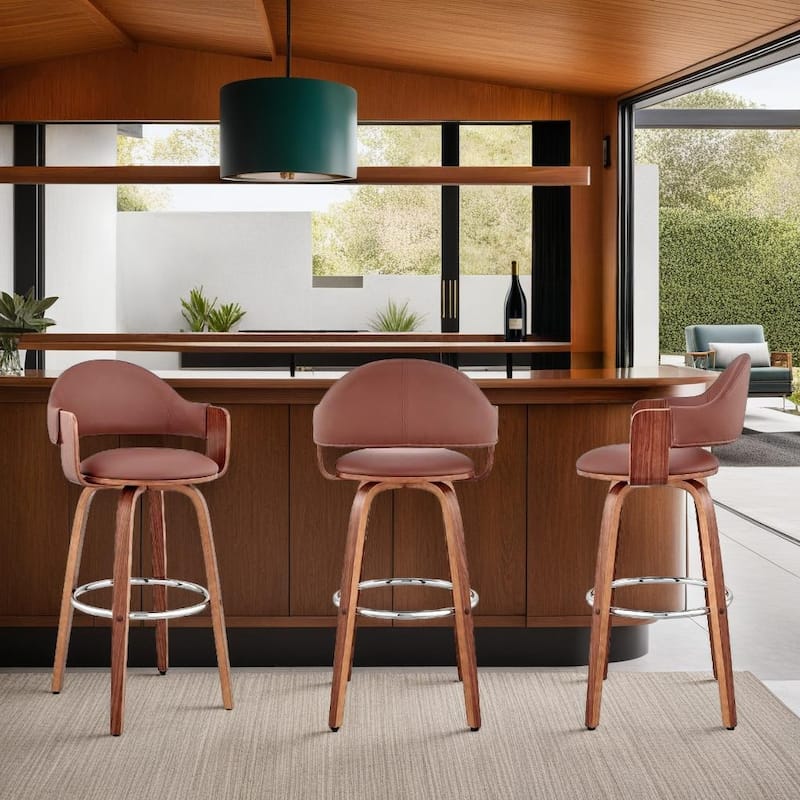 Daxton Mid-Century Swivel Bar Stool, Upholstered Counter Chair with Bentwood Legs