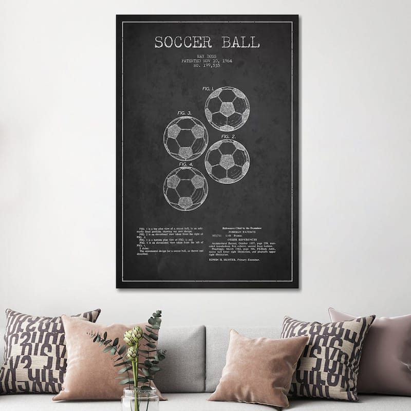 iCanvas "Soccer Ball Charcoal Patent Blueprint" by Aged Pixel Canvas Print