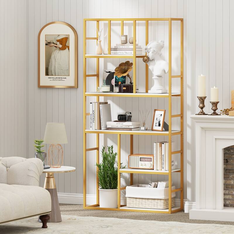 Gymax 71'' 5 Tier Tall Bookshelf w/Open Storage Shelves Metal Frame