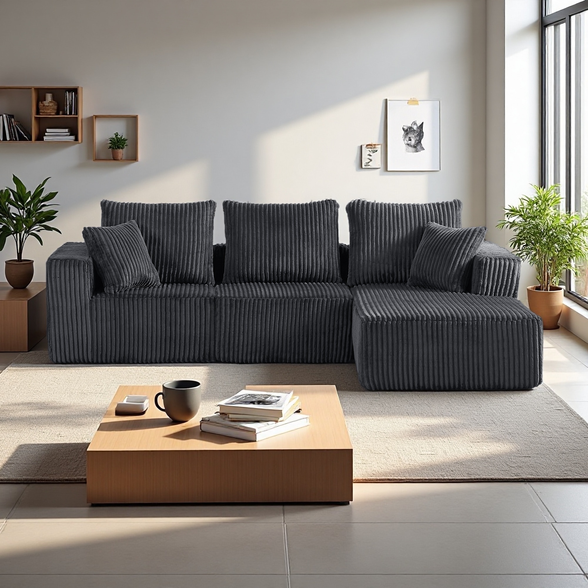 103.5" Corduroy Modular 4-Seat Sectional Sofa with Deep Seat and Pocket Spring Support