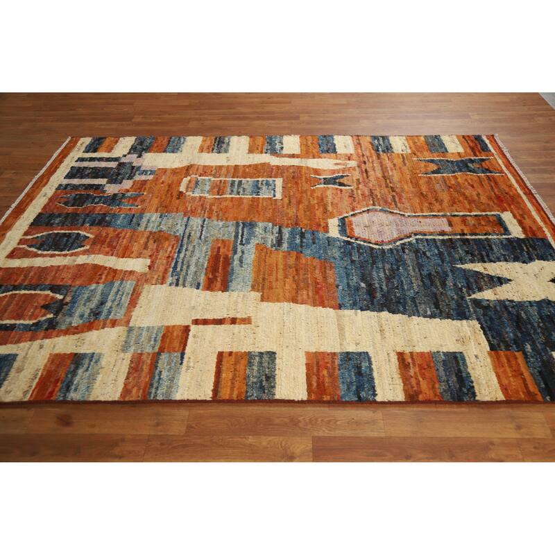 Orange Moroccan Oriental Area Rug Handmade Modern Wool Carpet - 5'9" x 7'8"