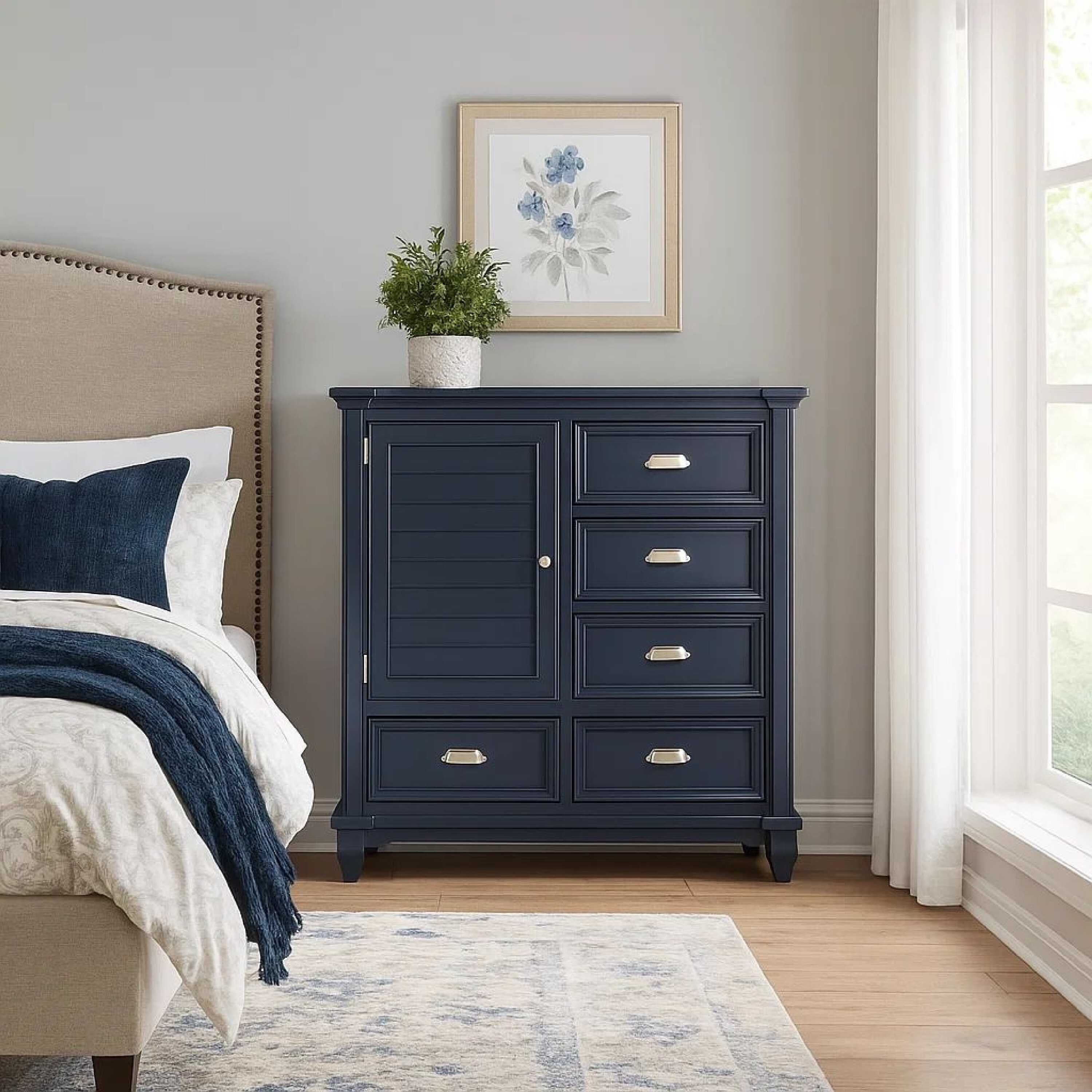 Zeny Bedroom Armoire, 48 Inch, 5 Drawers w 1 Cabinet, Slate Blue