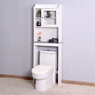 Tall Over-The-Toilet Storage Cabinet - White MDF, 68.3"H, Saves Bathroom Space 4 thumbnail image