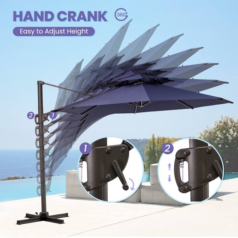 Patio Umbrella Cantilever Offset Outdoor Parasol 360-degree Rotation with Base