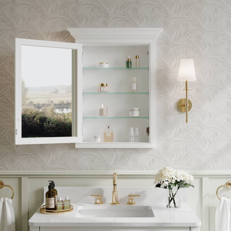 24"W X30''H Recessed Wall-Mounted Solid Wood Framed Medicine Cabinet With Adjustable Glass Shelves