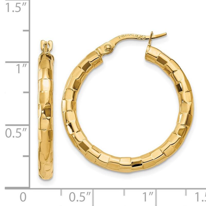 Curata 14k Yellow Gold Textured Mirror 27x2mm Hoop Earrings
