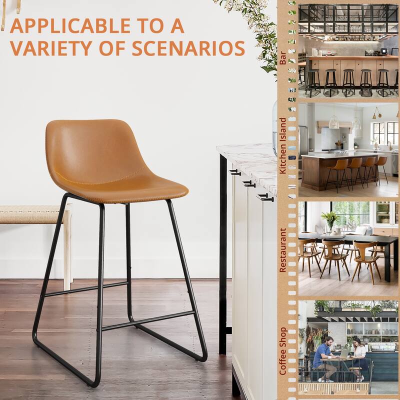 Modern 24.in Counter Height Bar Stool with PU Leather and Metal Frame Barstools for Kitchen Island