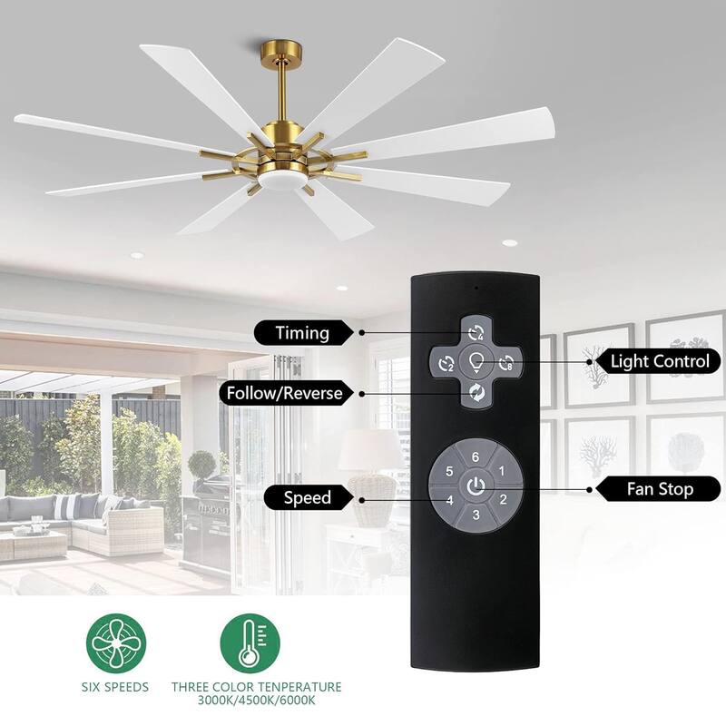 72" Modern 8-Blade Windmill LED Large Ceiling Fan with Remote