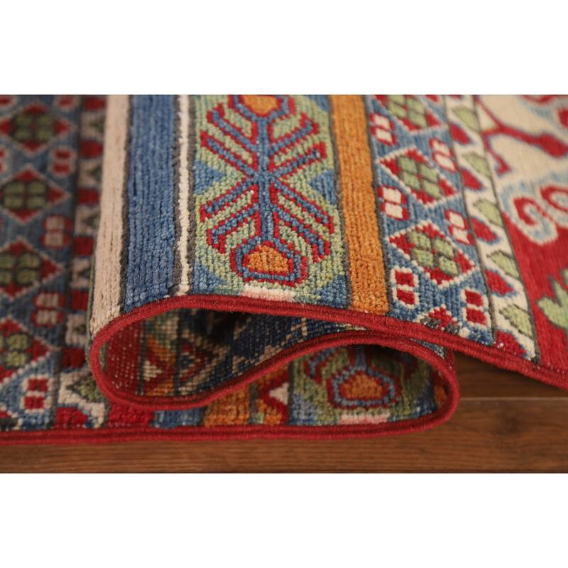 Hand Knotted Oriental 100% Wool Carpet Traditional All-Over Multi-Colored Kazak Runner Rug - 13' 11'' X 2' 6''