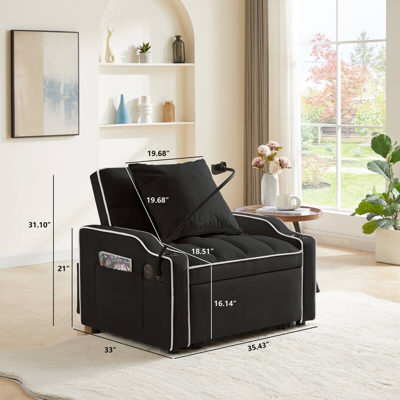 Convertible Sleeper Chair Sofa Bed, 3-in-1 Folding Sofa Bed with Adjustable Backrest and USB Charging Port for Small Rooms.