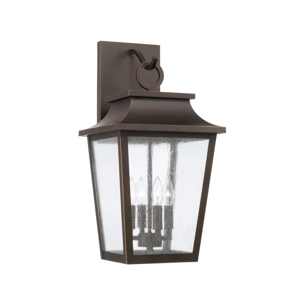 13"W x 24"H 4-Light Outdoor Tapered Wall Lantern in Oiled Bronze with Ripple Glass