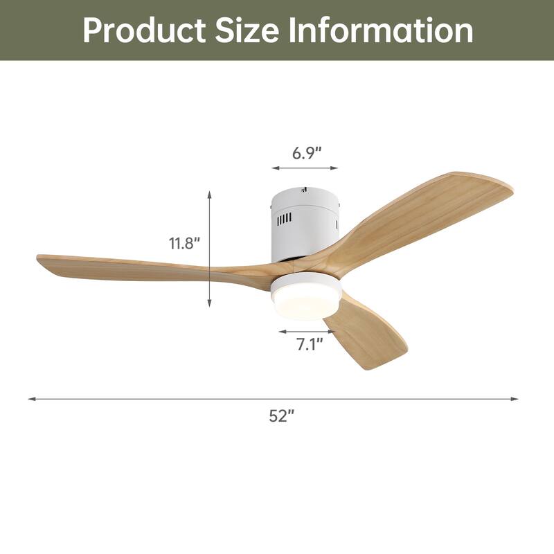 52 Inch Noiseless Flush Mount Ceiling Fan with Remote/Smart App Control,Dimmable Lights Optional,Reversible Motor