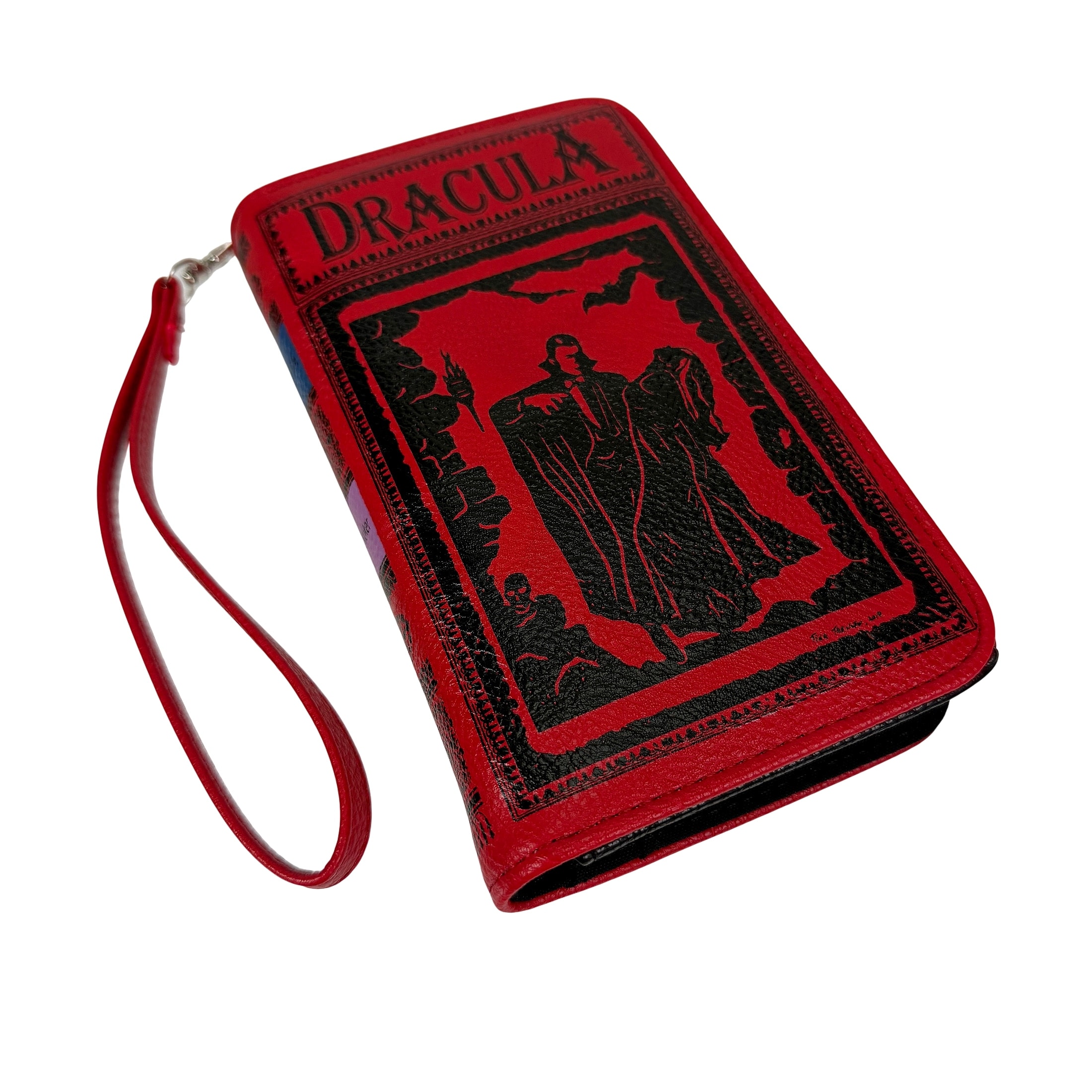 Womens Bifold Wallet Dracula Rfid Wristlet Red Vinyl 7 X 4.25 In Clasp