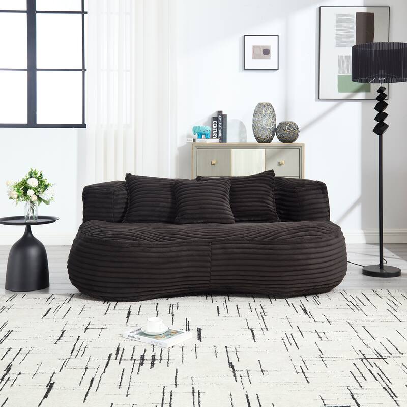 Corduroy Bean Bag Chair, Foam-Filled Lazy Floor Sofa with 3 Pillows, Soft Upholstered Lounge Chair for Adults & Teens