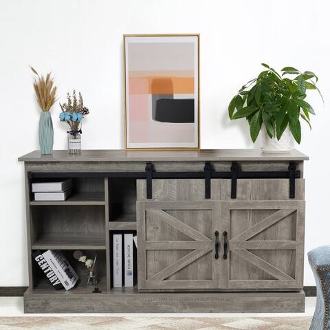 Farmhouse Sliding Barn Door Wooden TV Stands Console for TVs up to 55"