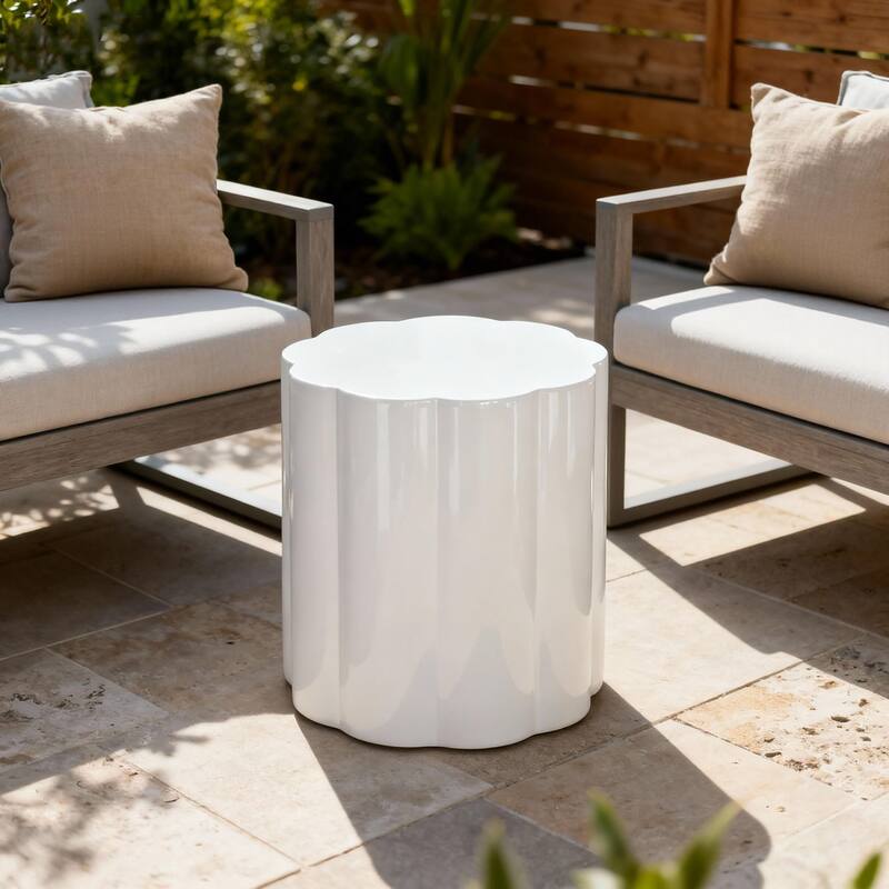 Christopher Knight Home - Calera Modern Outdoor Magnesium Oxide Side Table, Sculptural Cylindrical Design & High Gloss Finish - White