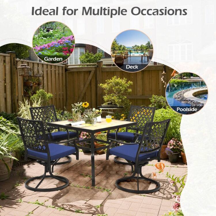 2 Pieces Patio 360° Swivel Dining Chairs with Rocker and Cushioned Armrest - 23" x 23" x 35" (L x W x H)