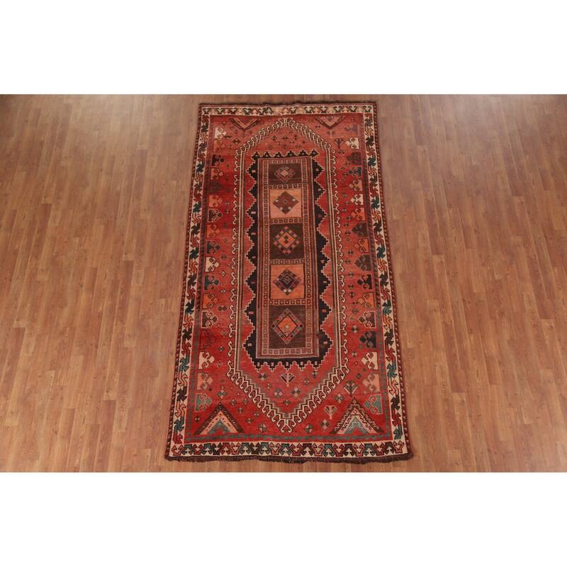 Hand Knotted Oriental 100% Wool Carpet Traditional Tribal Red Qashqai Area Rug - 9' 4'' X 4' 10''