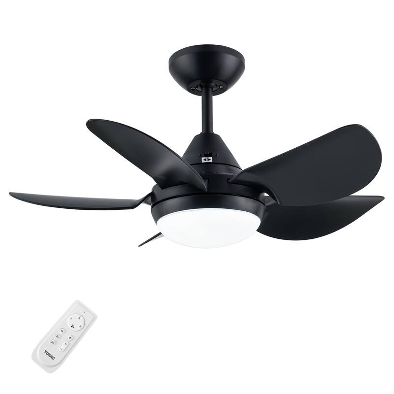 YUHAO 30 Inch Modern Matte White Indoor Flush Mount Small Ceiling Fan With LED Light and Remote Control - 30 Inches - Downrod Black